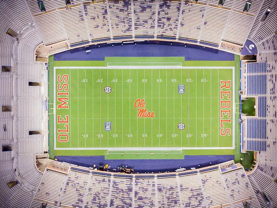 Vaught-Hemingway Stadium aerial view of field